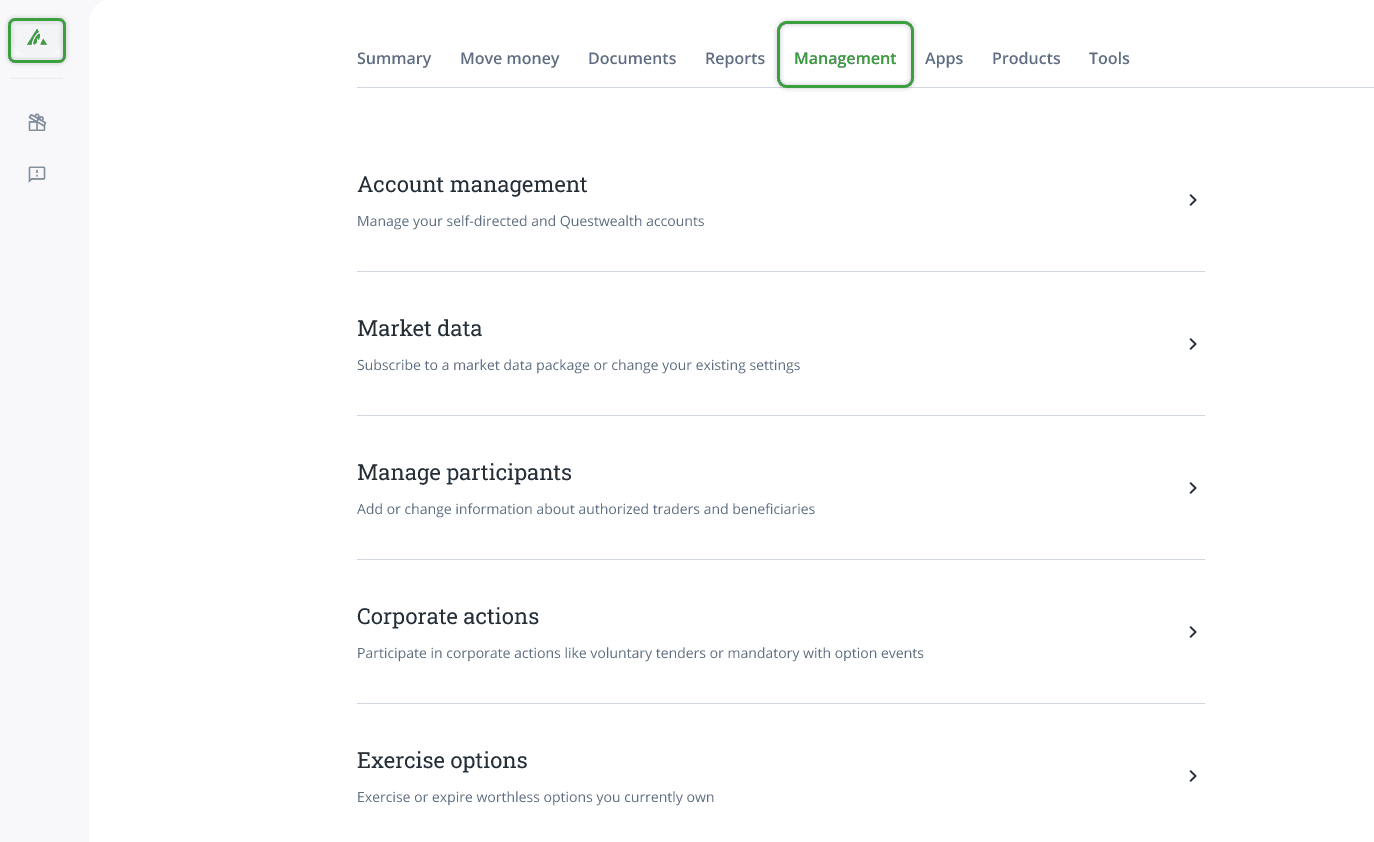 the account management page